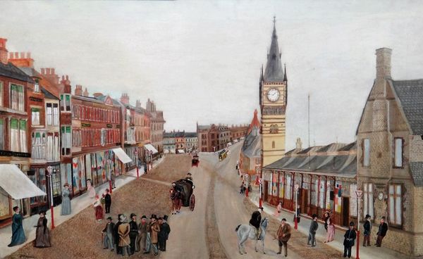 C. Harrison (Late 19th century), Main Street, Darlington, oil on canvas, signed, 60cm x 98cm.