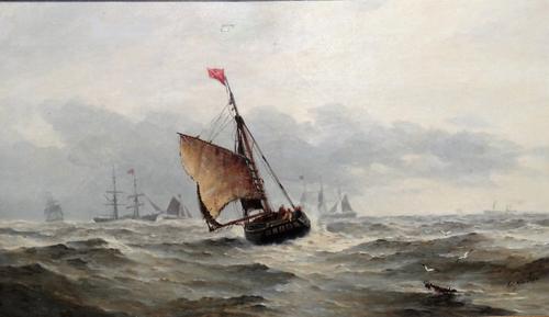 Frederick James Aldridge (1850-1933), Vessels off the coast, oil on canvas, signed, 35cm x 60cm.