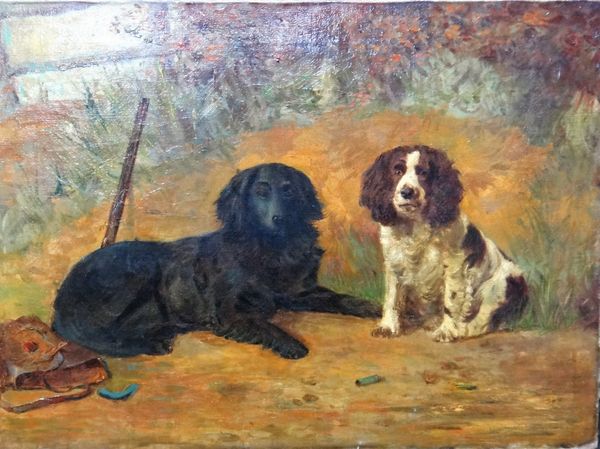 English School (19th century), Two Spaniels, oil on canvas, unframed, 50.5cm x 69cm.