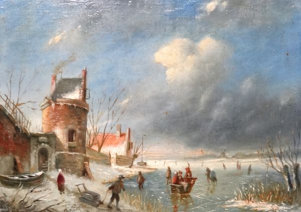 Circle of Hendrik Barend Koekkoek, A Dutch winter landscape, oil on panel, 13.5cm x 17cm.