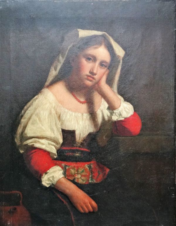 John Graham Gilbert (1794-1866), The Roman Girl, oil on canvas, inscribed on label on reverse, unframed, 91cm x 72cm.