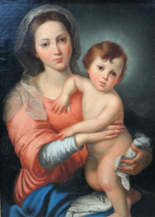 Manner of Bartolome Estaban Murillo, Madonna and Child, oil on canvas, 78cm x 57cm.