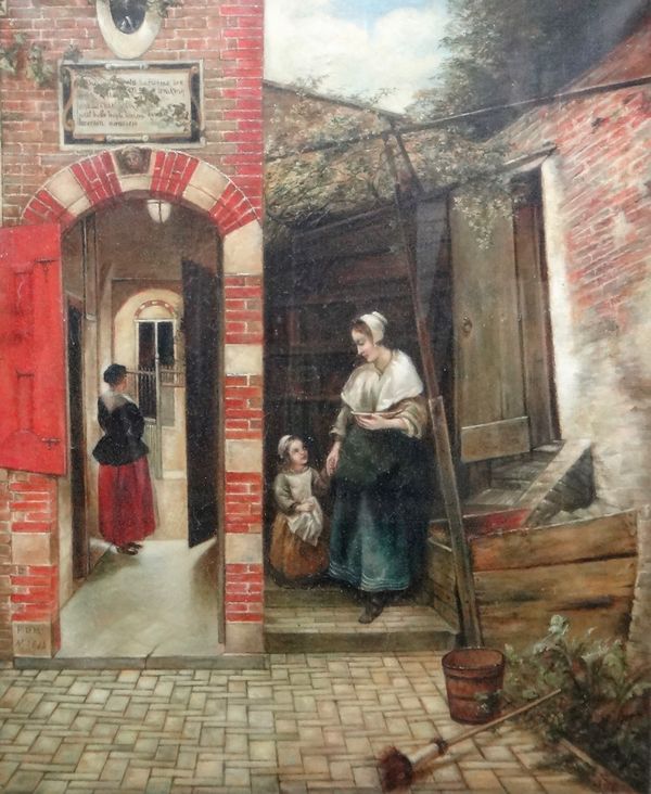 After Peter de Hooch, The courtyard of a house in Delft, oil on canvas, 72cm x 59cm.