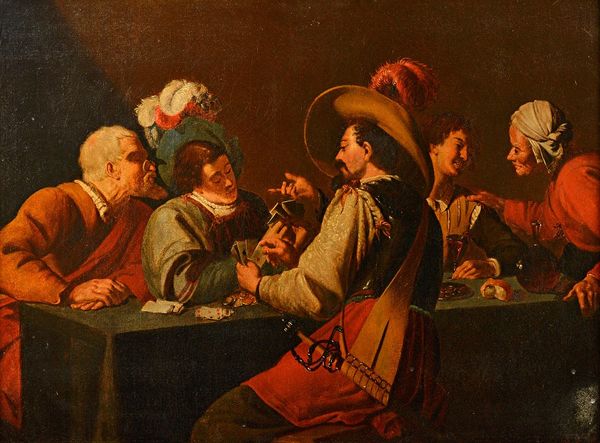 After Théodore Rombouts, The Card Players, oil on canvas, 58cm x 78cm.