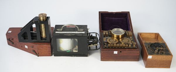 A Negeretti and Zambra barothermograph temperature recorder, circa. 1935, in an ebonised metal case, a large clinometer by E.R. Watts & Son dated 1941