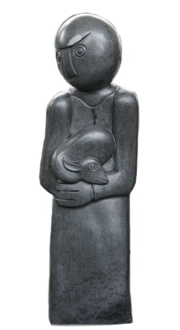 Chiwaw; African opal figural sculpture 'shepherd', late 20th century, signed to the base, 90cm high.