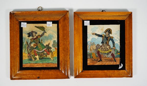 A pair of Victorian decoupage pictures depicting; 'Mr Smith as the pirate of the Black Sea', and one further, similar indistinctly titled picture, fra