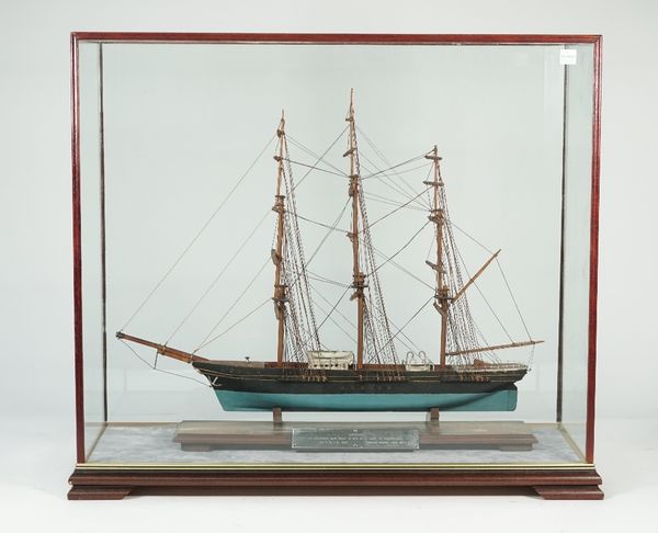 A scratch built model ship 'Torrens', with titled plaque 'A composite ship built in 1975 by J.Lain of Sunderland', with glazed mahogany case, 62cm wid