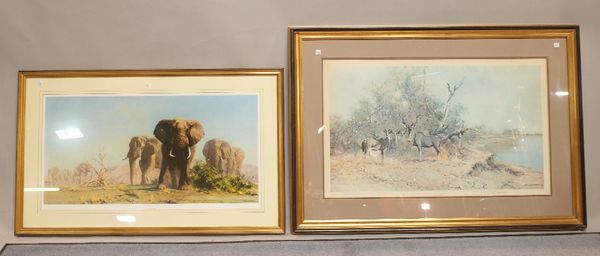 David Shepherd (1931-2017), Greater Kudu, colour print, signed, 48cm x 80cm, a further unsigned print, The Ivory Is Theirs, together with David Shephe