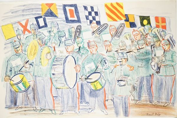 Six copies; Raoul Dufy 'The Band', lithograph in colours, printed by W.S Cowell Ltd, 76cm x 49cm rolled, (6).