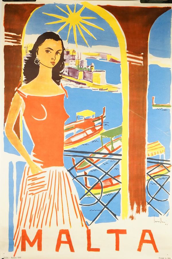 Cremona, Malta two tourism posters, circa 1955/56, lithograph in colours Novara 1956 to bottom left corner, both 77cm x 51cm, rolled, (2). 10