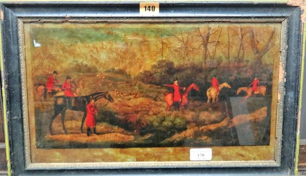 English school, circa. 1800, Hunting scenes, a pair of colour transfer engravings on glass, each 24.5cm x 42cm, (2).