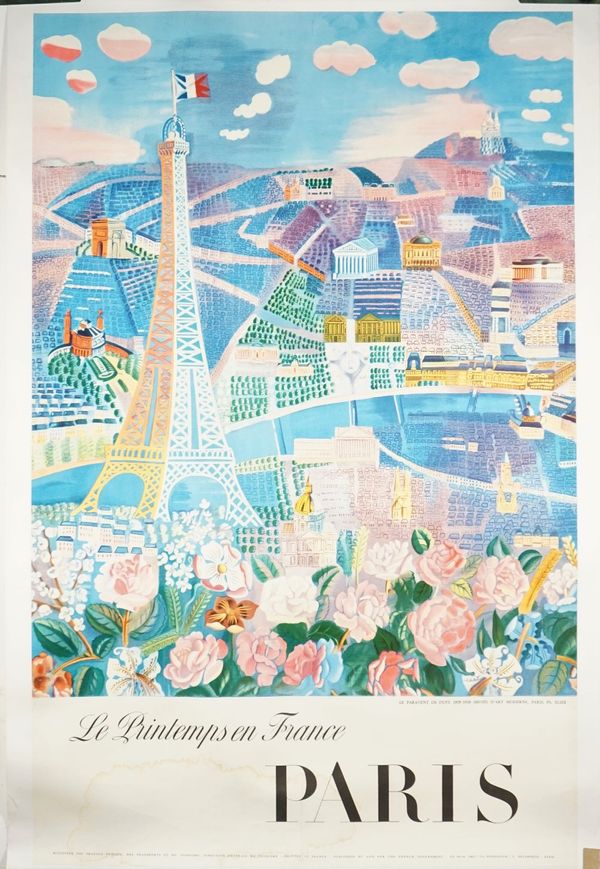 After Raoul Dufy, Le Printemps en France Paris, French tourism poster, circa 1958, lithograph in colours, 99cm x 63cm, laid to linen.