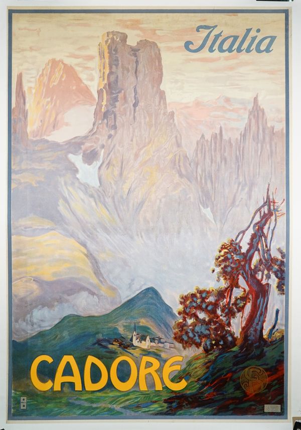 Cadore Italia, Istitvto Veneto di Arte Grafi Che-Venezia, Italian tourism poster, circa 1930, lithograph in colours, 109cm x 75cm, laid to linen.