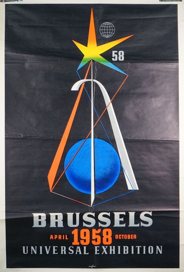 Brussels 1958 Universal Exhibition, lithograph coloured poster, Manfurt by Andrea Beyart, 119cm x 79cm, rolled