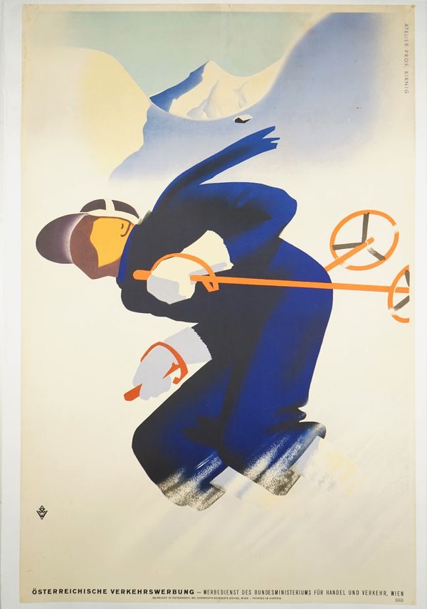 Osterrichische Verkekrswerting, Austrian tourism poster, circa 1935, lithograph in colours, Atelier Prof Kirnig, 92cm x 63cm, laid to linen.