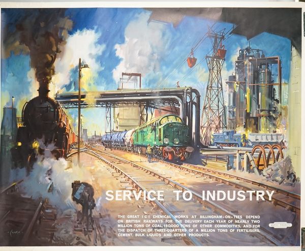 Railwayana, British Railways poster, Service to Industry, circa 1962, lithograph in colours, after the original by Terence Cuneo, printed by Waterlow