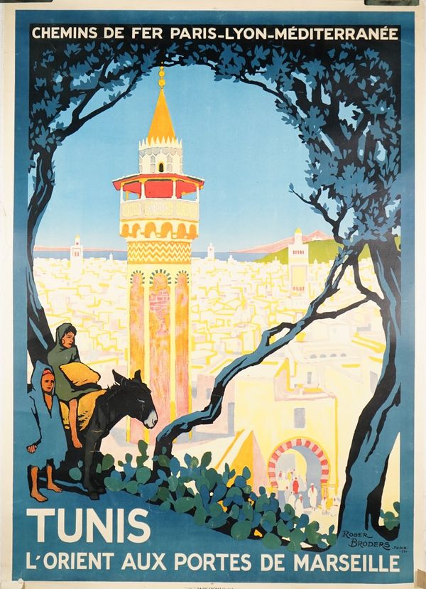 Roger Broders, Tunis L'Orient aux portes de Marseille, French travel poster, circa 1920, lithograph in colours, Chemis de Fer Paris-Lyon-Mediterranee,