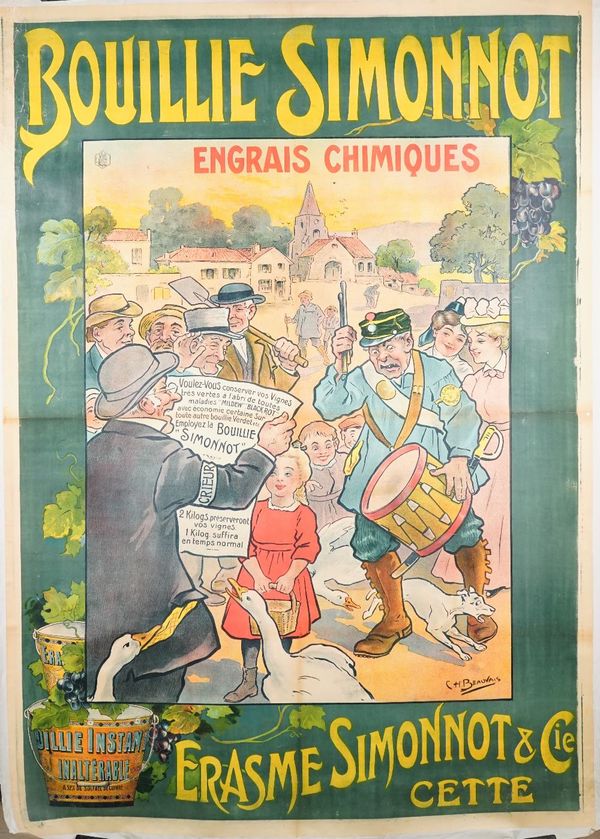 C.H Beauvois, Bouille Simonnot Erasme Summont & Cie Cette, French lithographic coloured poster, circa 1910, 160cm x 114cm, laid to linen