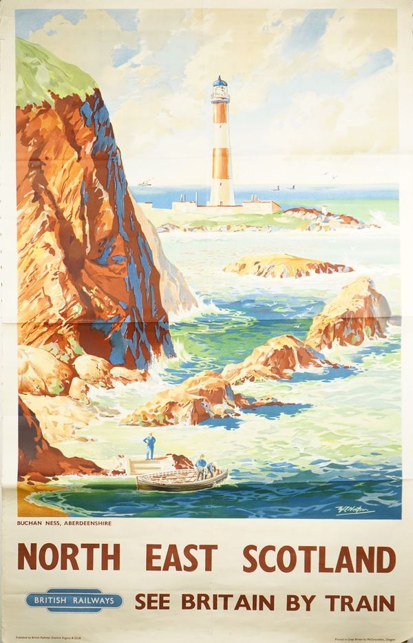 British Railways vintage poster, North East Scotland, circa 1950, indistinctly signed W.C. Nirostron (?), depicting Buchan Ness, Aberdeenshire, lithog