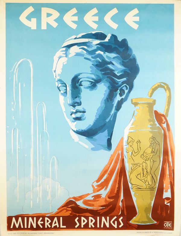 Designer Unknown, Greece Mineral springs, circa 1950s, tourism poster, lithograph in colours, 80cm x 60cm , rolled. 10