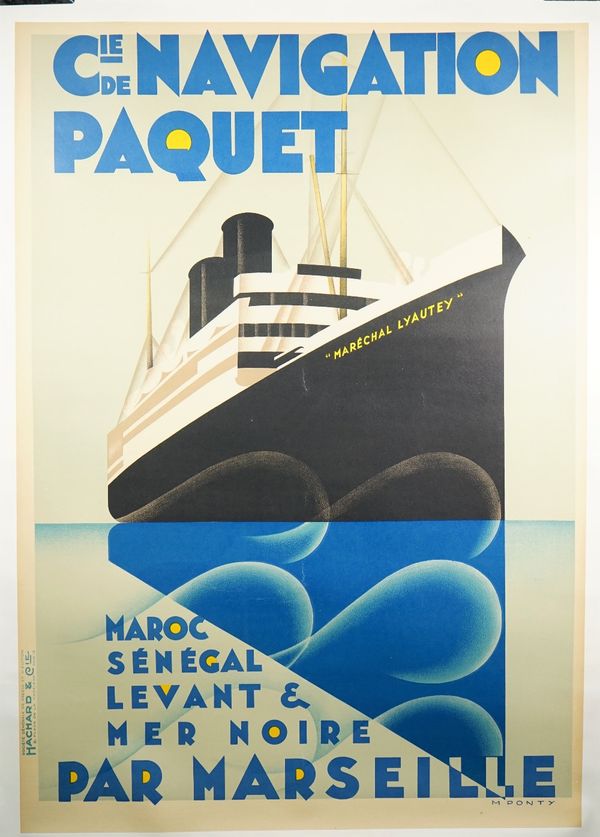 Max Ponty (1904-1972), Cie De Navigation Paquet par Marseille, circa 1924, French lithograph in colours, printed by the Hac Hard & Cie, Paris, 104cm x