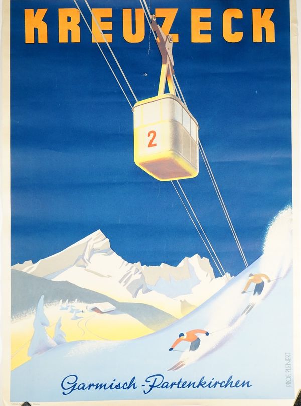 Prof Plenert 'Kreuzeck Garmisch Partenkirchen', circa 1935, winter sports poster, lithograph in colours, 59cm x 42cm, rolled. 15