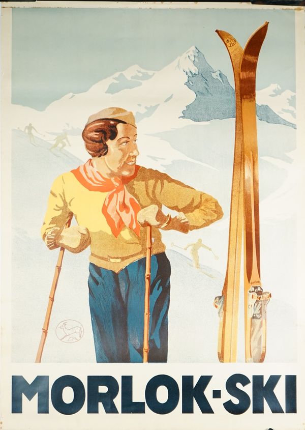 Unknown artist 'Morlok-ski', circa 1940, lithograph in colours, 66cm x 47cm rolled.