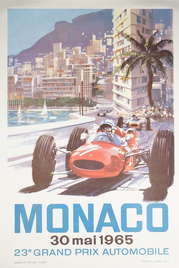 Michael Turner 'Monaco Grand Prix', 1965, lithograph in colours, 60cm x 39.5cm, laid to linen. 15