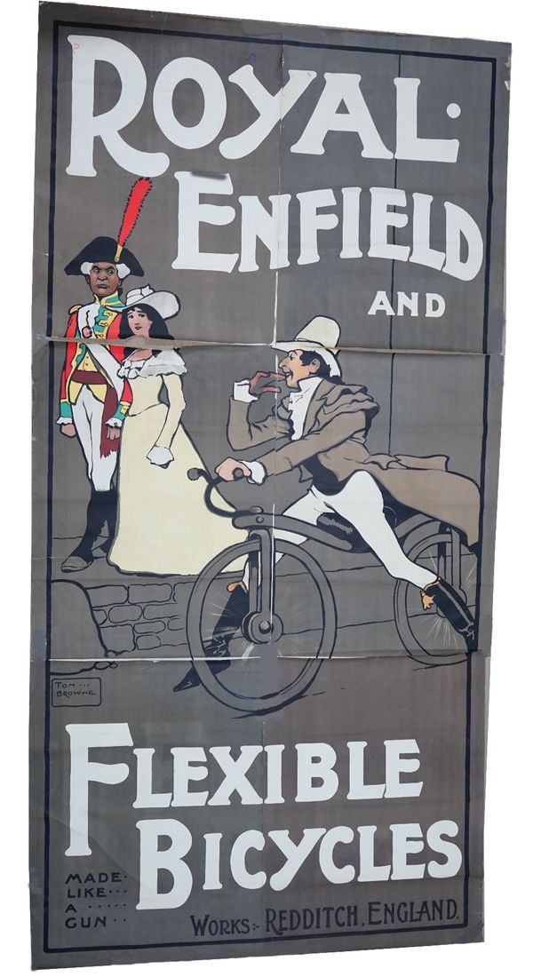 Tom Browne 'Royal Enfield and Flexible Bicycles', circa 1920, six piece lithograph colours, 295cm x 146cm. 10