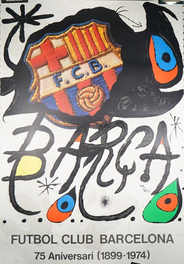 Barca-Barcelona Football club, 75th Anniversary (1899-1974). lithograph in colours, Ltd edition 979/1500, printed by La Poligrafa, (99cm x 68.5cm) and