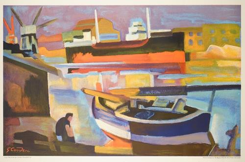 Ten copies; G.Courderc (French) 'Cargo Ship in Sete;', lithograph in colours printed by the Baynard Press for School Prints, Ltd, London, 76cm x 49cm,