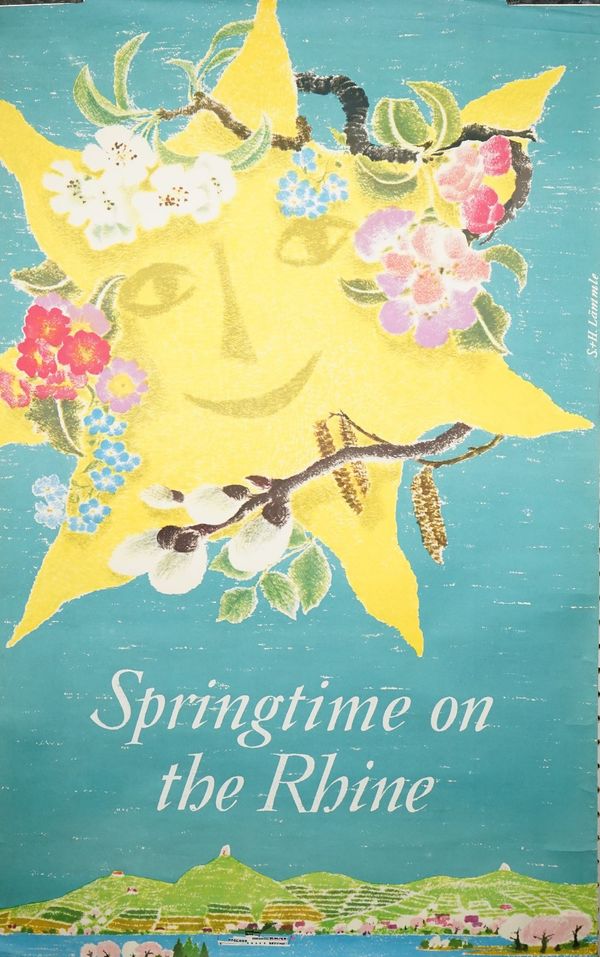 S + H Lammle, 'Springtime on the Rhine', 1969, German tourism poster, lithograph in colours, 102cm x 64cm, rolled.