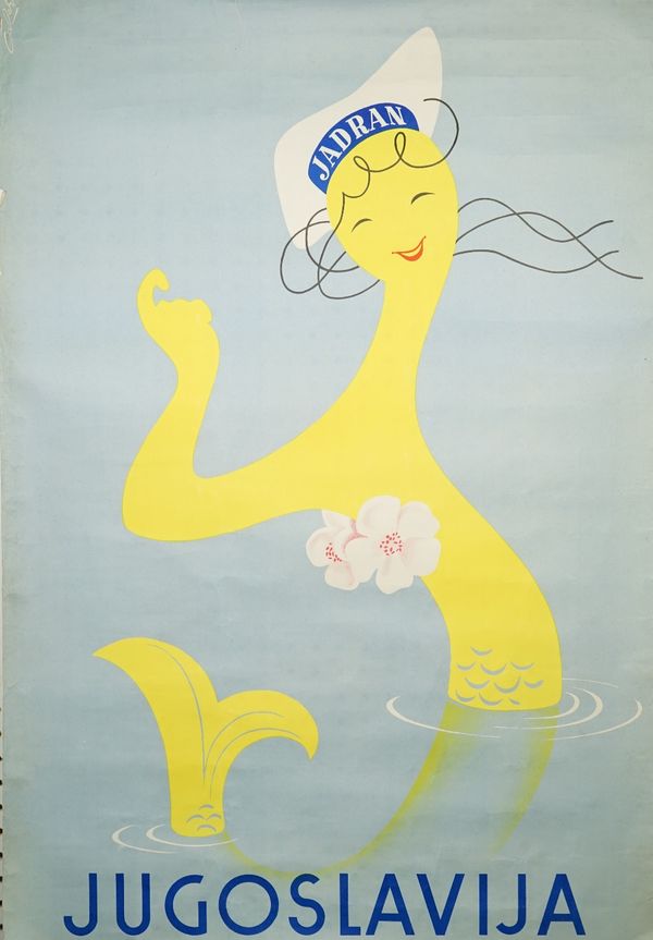 Calera (?) 'Jadran Jugoslavija', Yugoslavian tourism poster, circa 1950, lithograph in colours, indistinctly signed 99cm x 68cm, rolled.