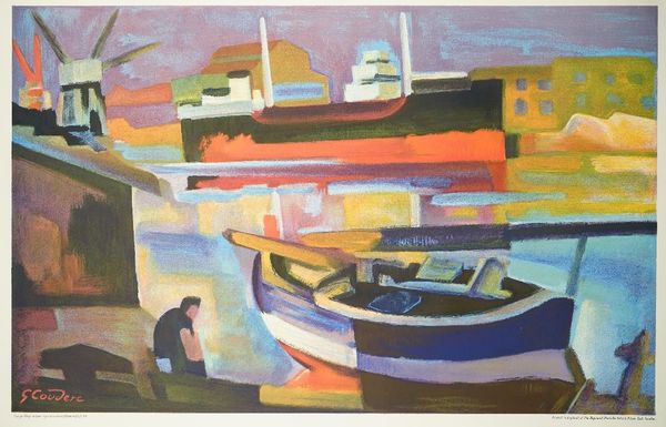 Ten copies ; Gabriel Couderc; 'Cargo Ship in Sete' lithograph in colours printed by The Baynard Press for School prints Ltd, London, 77cm x 49cm, (10)