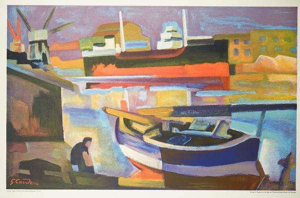 Ten copies; Gabrielle Coudrec, 'Cargo Ship in Sete', lithograph in colours, printed by the Baynard press for School prints, London, 76cm x 49.5cm, rol