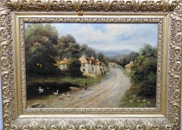 ** Sox (19th century), Village scene, oil on canvas, signed and dated '86, 33cm x 51cm.; together with a further oil of cottages by a pond signed N. W