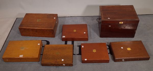 A group of seven mahogany/ oak cutlery boxes of various sizes, the largest 47cm wide x 30cm high, (7) (a.f.). S1B