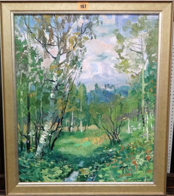 Russian School (20th century), Wooded scene, oil on board, signed and dated '94, 51cm x 42cm. C1