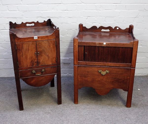 A mid-18th century mahogany tray top commode, on block supports, 46cm wide x 85cm high, together with another similar, 61cm wide x 79cm high, (2).