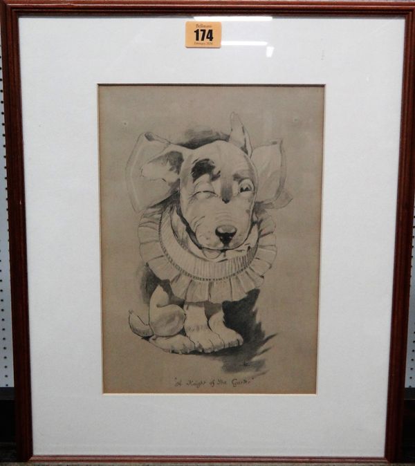 J** F** D** (early 20th century), 'A Knight of the Garter'; 'One of the Boys'; A study of a dog, three pencil and wash drawings, all signed with monog