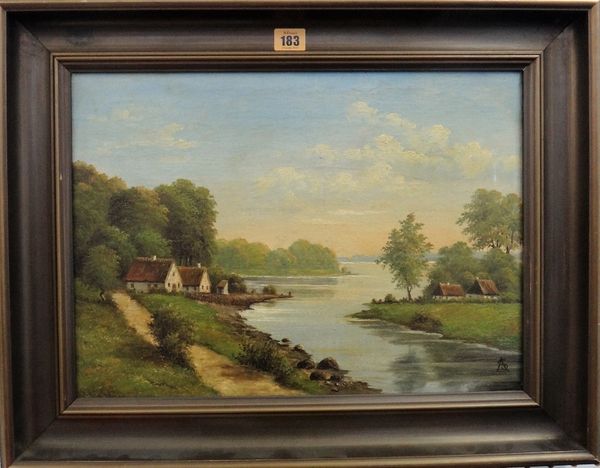 A** S** (19th/20th century), River landscape, oil on canvas, signed with monogram, 32.5cm x 45.5cm. C1