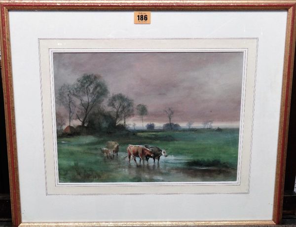 Henry Charles Fox (1860-1929), Cattle grazing, watercolour and bodycolour, 25cm x 35.5cm. C1