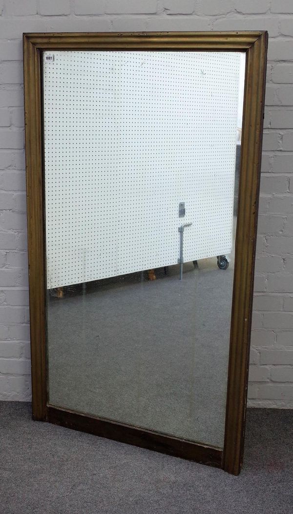 A 19th century rectangular mirror with reeded brass veneered frame, 85cm wide x 147cm high.