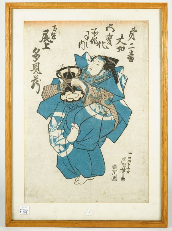 A group of seven Japanese woodblock prints, 19th century, various subjects including an example by Ando Hiroshige, each approx. 34.5cm. by 24.5cm., fr