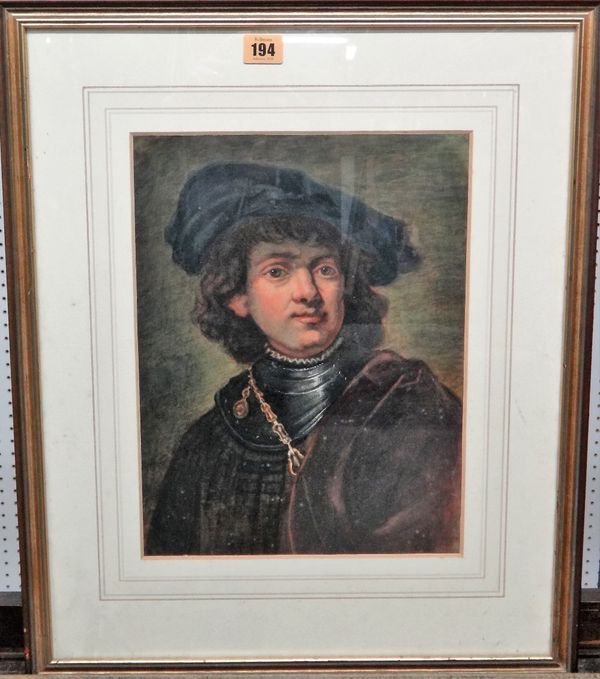 After Rembrandt, Self portrait as a young man, watercolour, 35cm x 26.5cm.