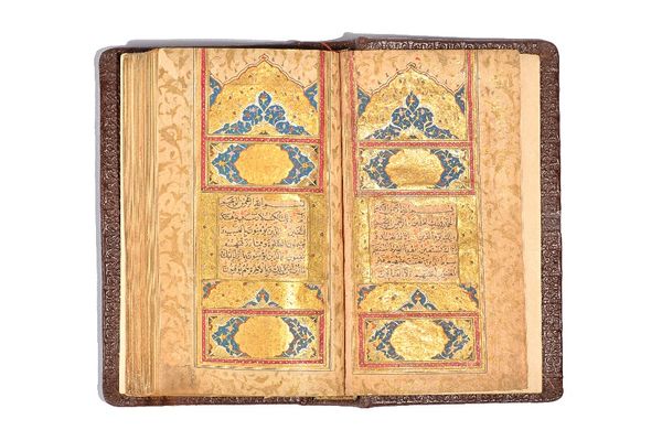 A Qur'an, illuminated Arabic manuscript in naskhi script on gold-sprinkled paper, copied by Ibn Nur al-Din Sultan Muhammad, Iran, Safavid, dated 1085/