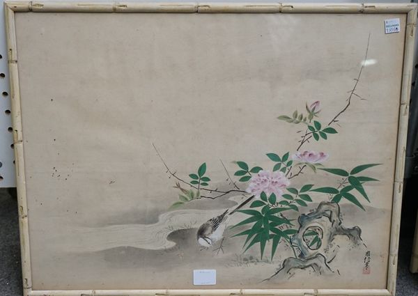 Chinese School, 19th/20th century, a set of four watercolours painted with birds and flowers, 37cm. by 49cm., framed and glazed, (4).