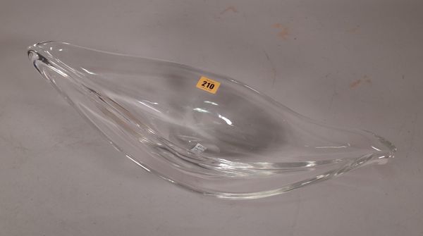 A 20th century glass centre bowl formed as a leaf, indistinctly signed to base, 53cm wide x 12cm high.  D4