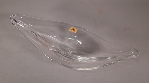 A 20th century glass centre bowl formed as a leaf, indistinctly signed to base, 53cm wide x 12cm high.  D4